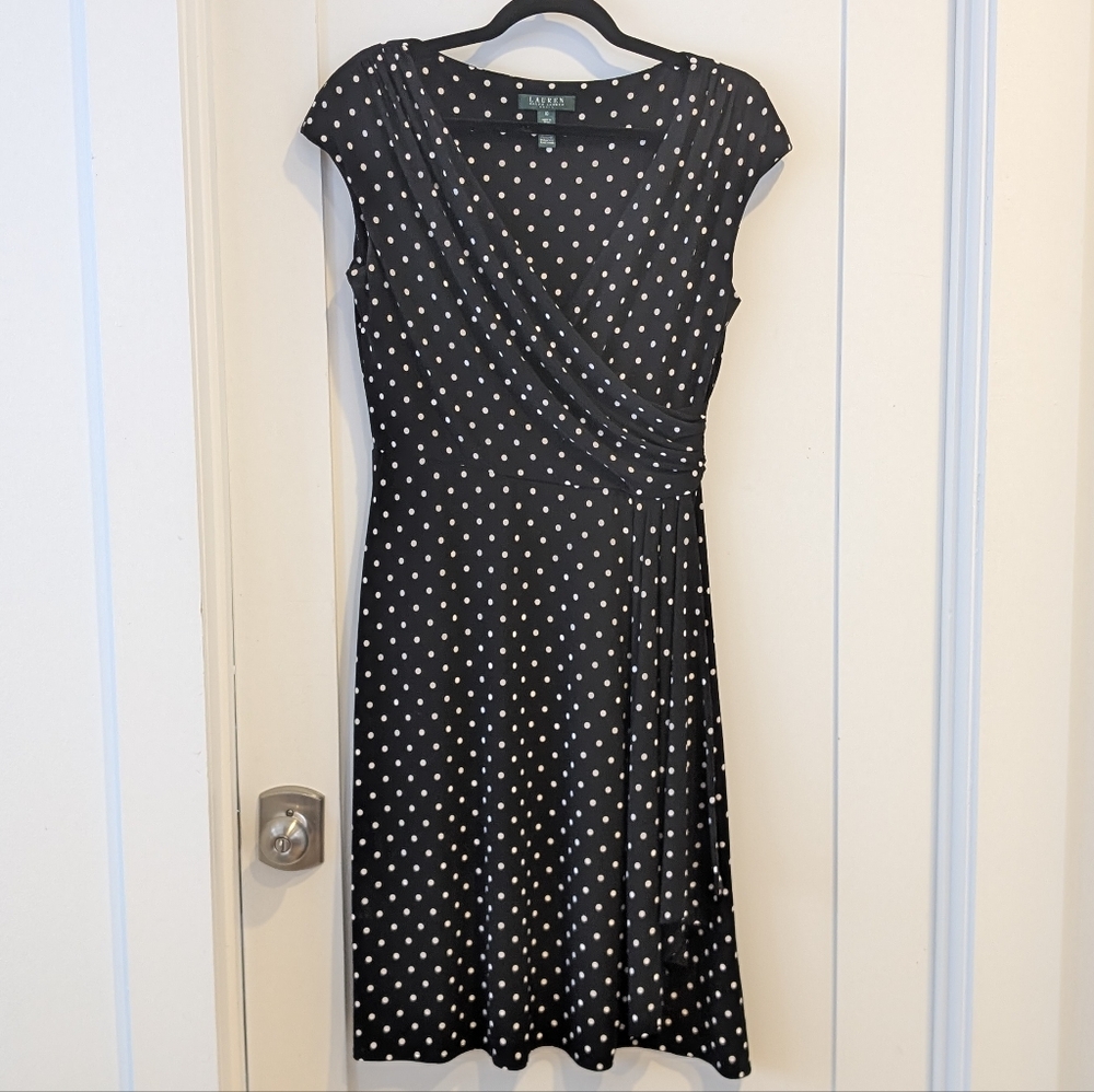 Lauren Ralph Lauren Polka Dot Dress Faux Wrap